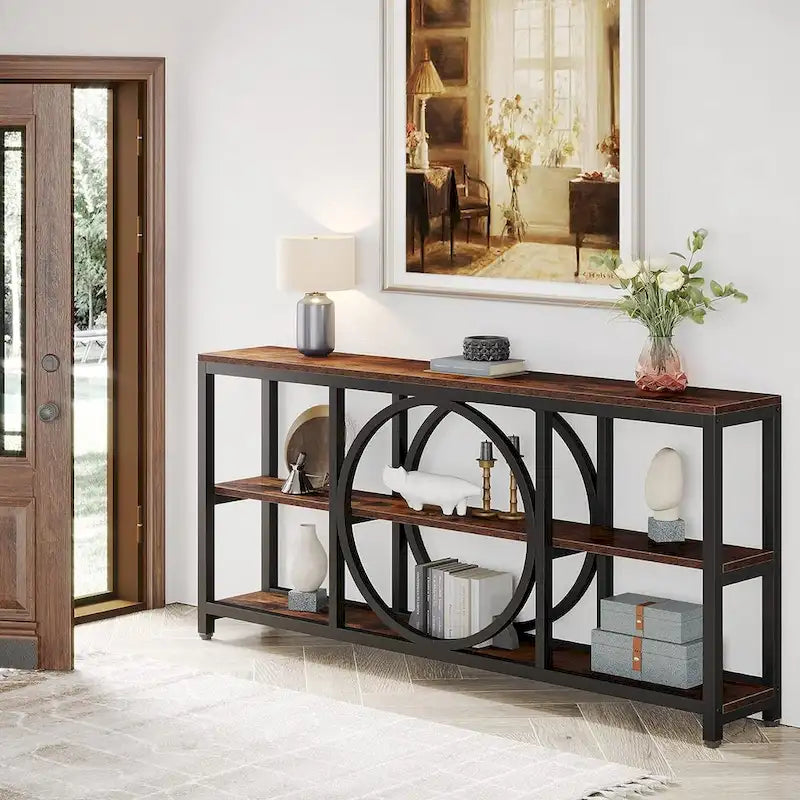 Console extra longue de 180 cm avec 3 étagères de rangement en bois