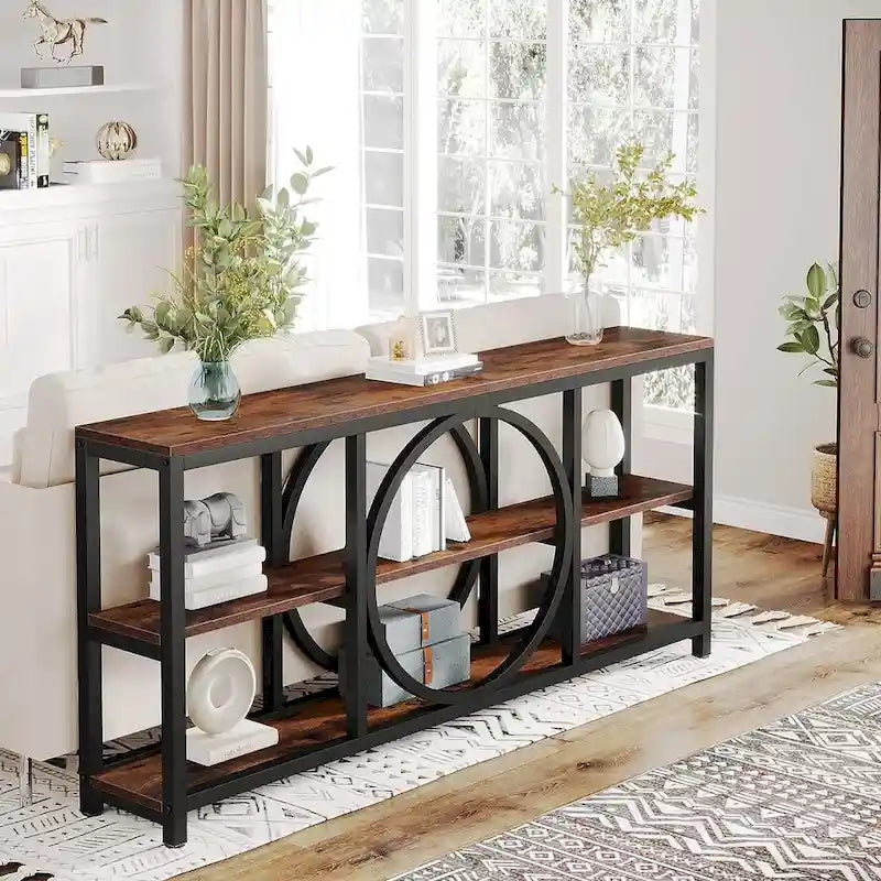 Console extra longue de 180 cm avec 3 étagères de rangement en bois