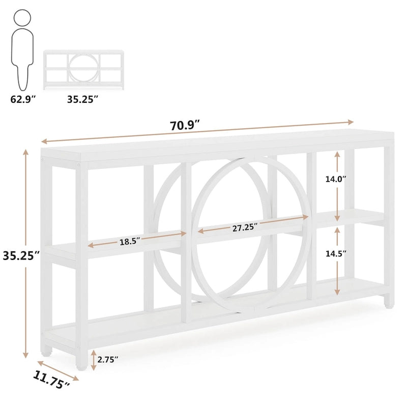 Console extra longue de 180 cm avec 3 étagères de rangement en bois