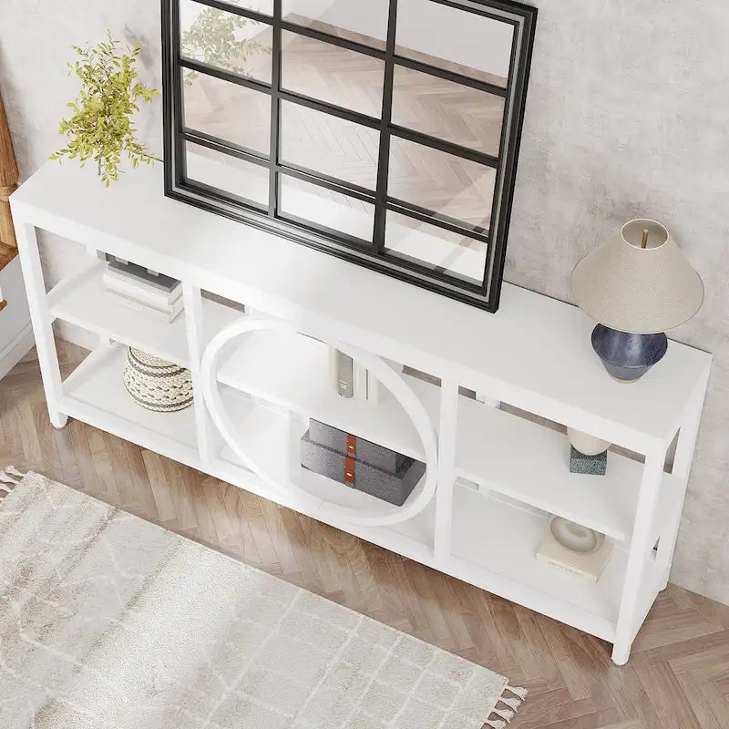 Console extra longue de 180 cm avec 3 étagères de rangement en bois