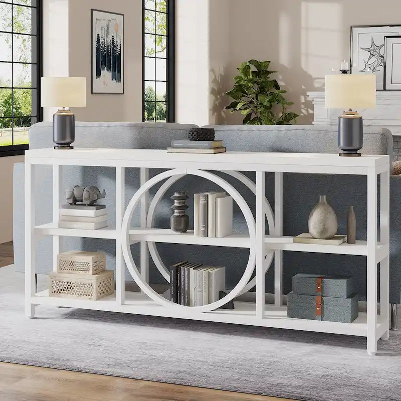 Console extra longue de 180 cm avec 3 étagères de rangement en bois
