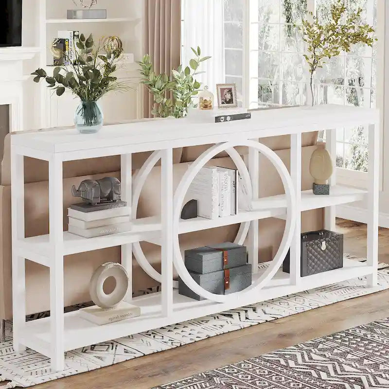Console extra longue de 180 cm avec 3 étagères de rangement en bois