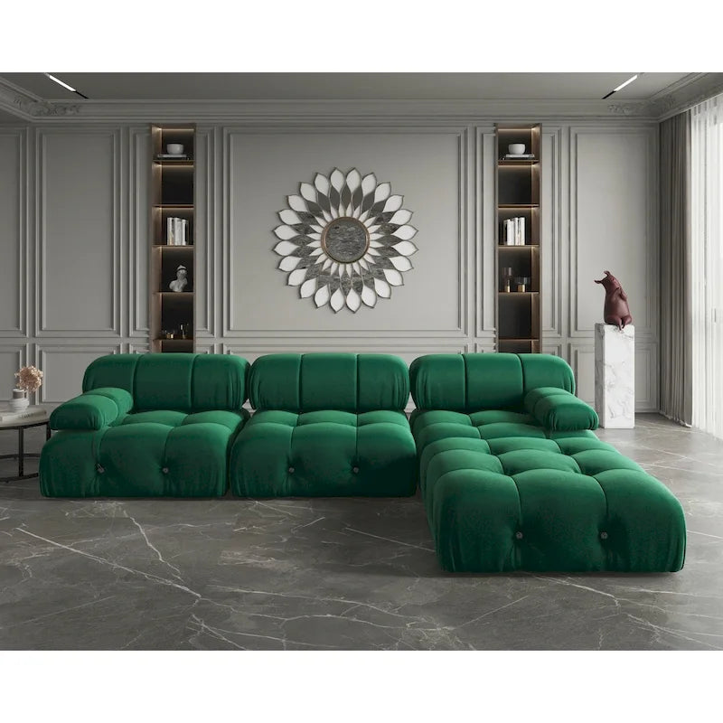 Grand canapé d'angle modulaire moderne en velours