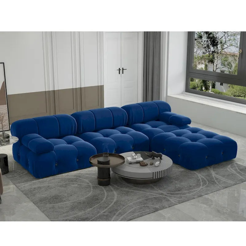 Grand canapé d'angle modulaire moderne en velours