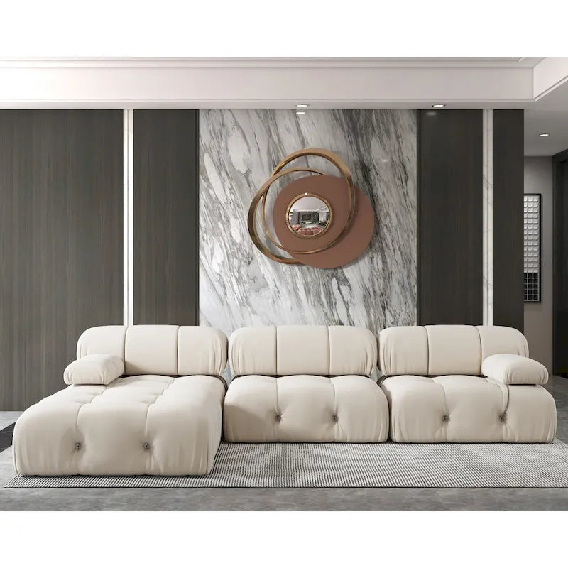 Grand canapé d'angle modulaire moderne en velours