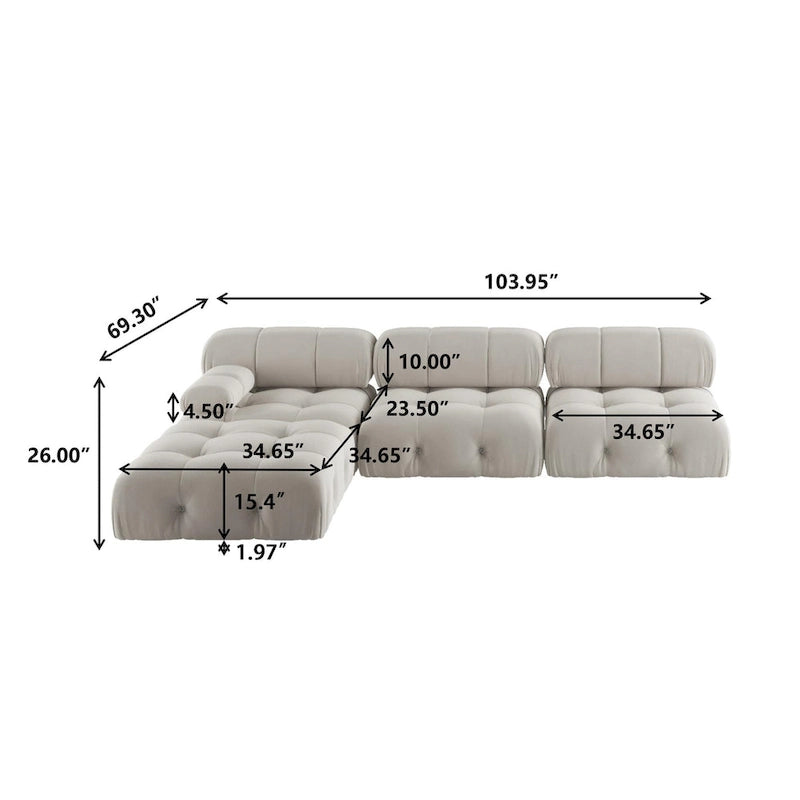 Grand canapé d'angle modulaire moderne en velours