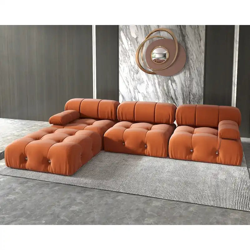 Grand canapé d'angle modulaire moderne en velours