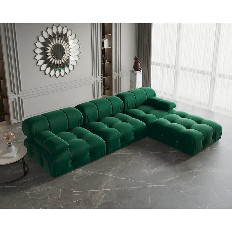 Grand canapé d'angle modulaire moderne en velours