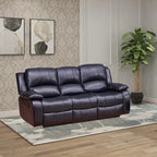  Bonded Leather 3-Seat Recliner Loveseat Manual Reclining Couch for Small Living Room Sofa Set- (Black/Brown) - N/A