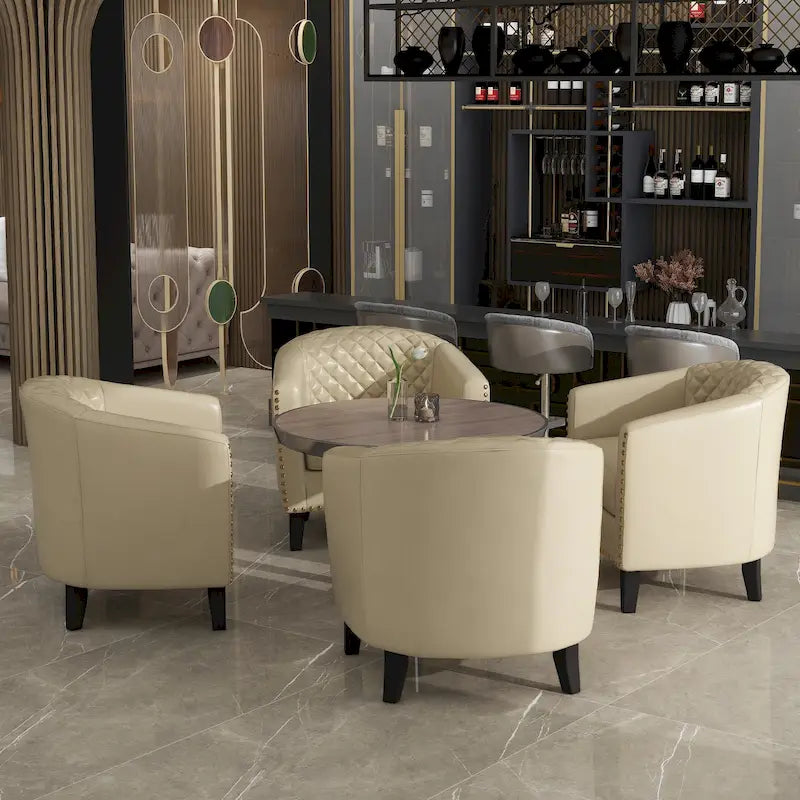 Fauteuil d'appoint moderne Axia 4 avec dossier en similicuir et pieds en bois