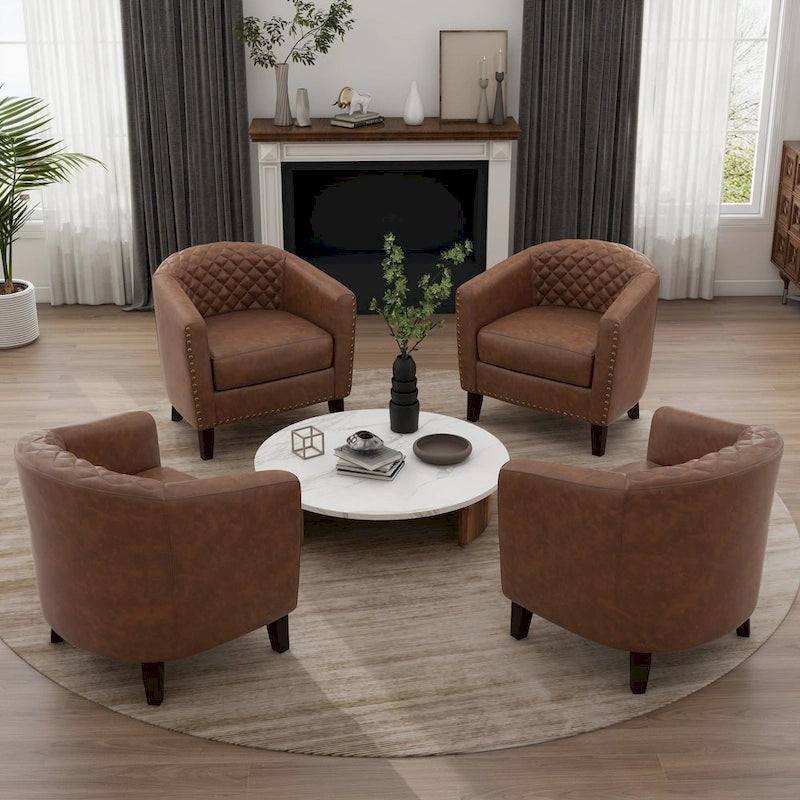 Fauteuil d'appoint moderne Axia 4 avec dossier en similicuir et pieds en bois