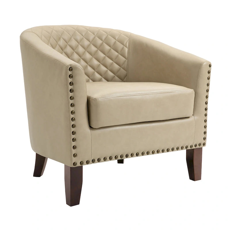 Fauteuil d'appoint moderne Axia 4 avec dossier en similicuir et pieds en bois