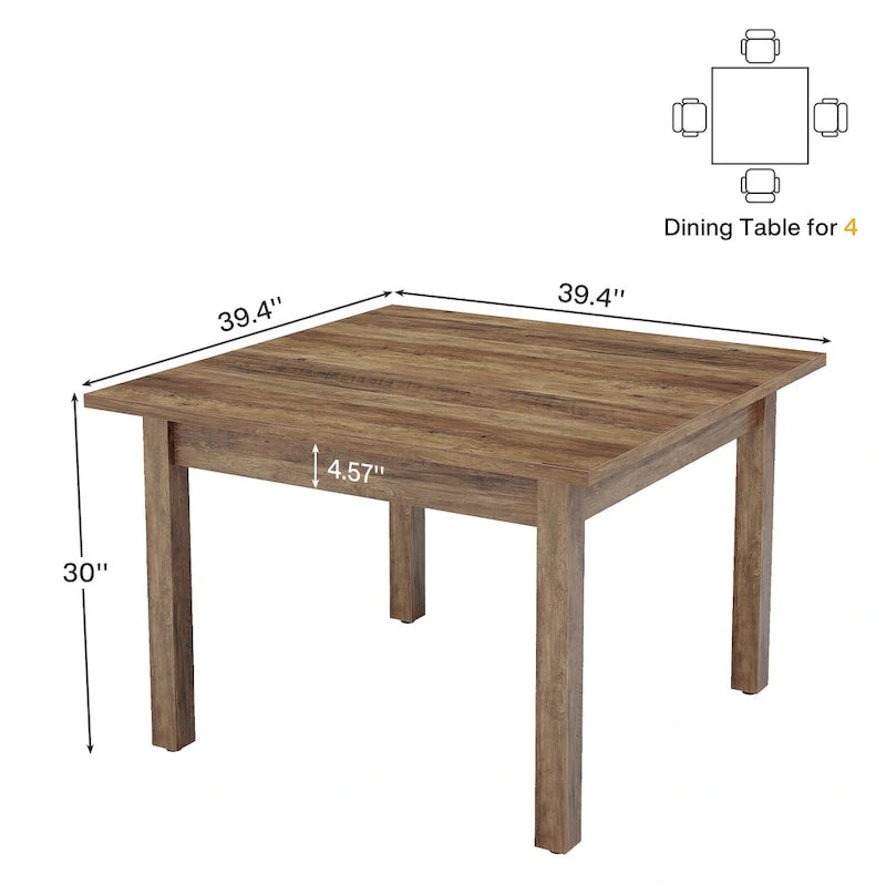 Table à manger carrée rustique en bois massif - 39,4P x 39,4L x 30H