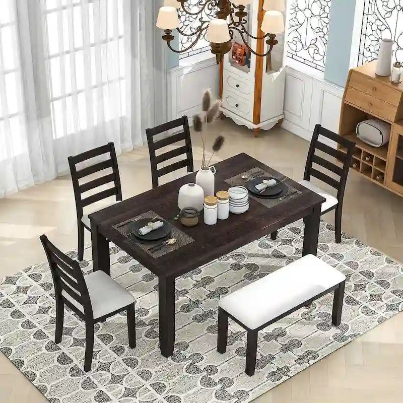 Ensemble de salle à manger 6 pièces avec 4 chaises et un banc