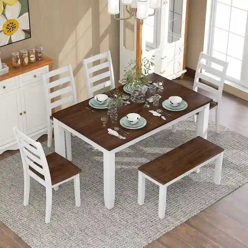 Ensemble de salle à manger 6 pièces avec 4 chaises et un banc