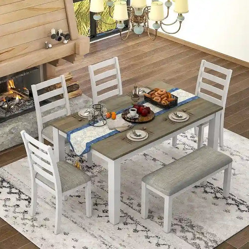 6-Piece Dining Room Table Set with 4 Chairs & a Bench