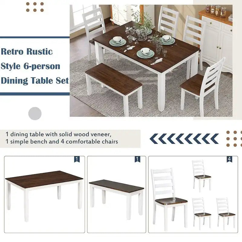Ensemble de salle à manger 6 pièces avec 4 chaises et un banc
