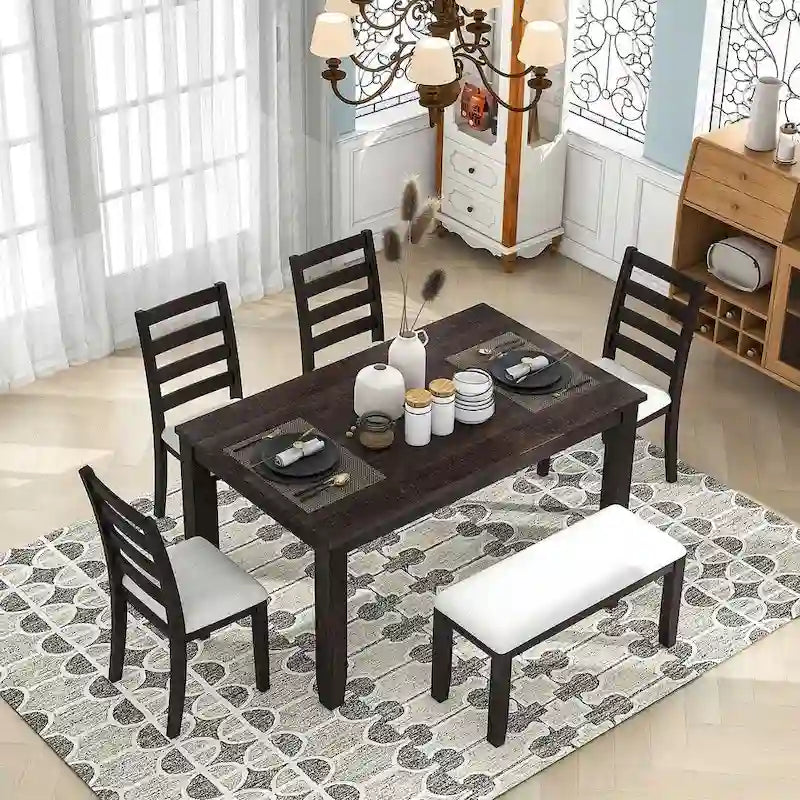 Ensemble de salle à manger 6 pièces avec 4 chaises et un banc