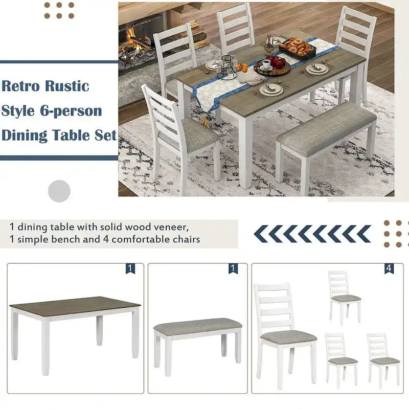 Ensemble de salle à manger 6 pièces avec 4 chaises et un banc