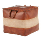 Pouf ottoman industriel Najah en cuir et toile Carbon Loft