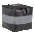 Pouf ottoman industriel Najah en cuir et toile Carbon Loft