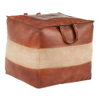 Pouf ottoman industriel Najah en cuir et toile Carbon Loft