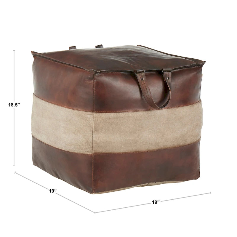Pouf ottoman industriel Najah en cuir et toile Carbon Loft