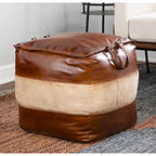 Pouf ottoman industriel Najah en cuir et toile Carbon Loft