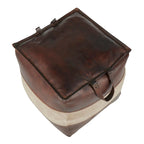 Pouf ottoman industriel Najah en cuir et toile Carbon Loft