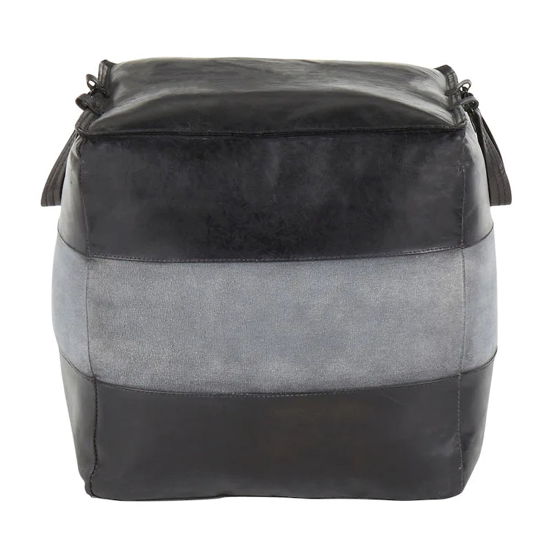 Pouf ottoman industriel Najah en cuir et toile Carbon Loft