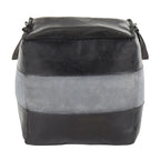 Pouf ottoman industriel Najah en cuir et toile Carbon Loft
