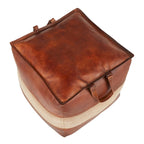 Pouf ottoman industriel Najah en cuir et toile Carbon Loft