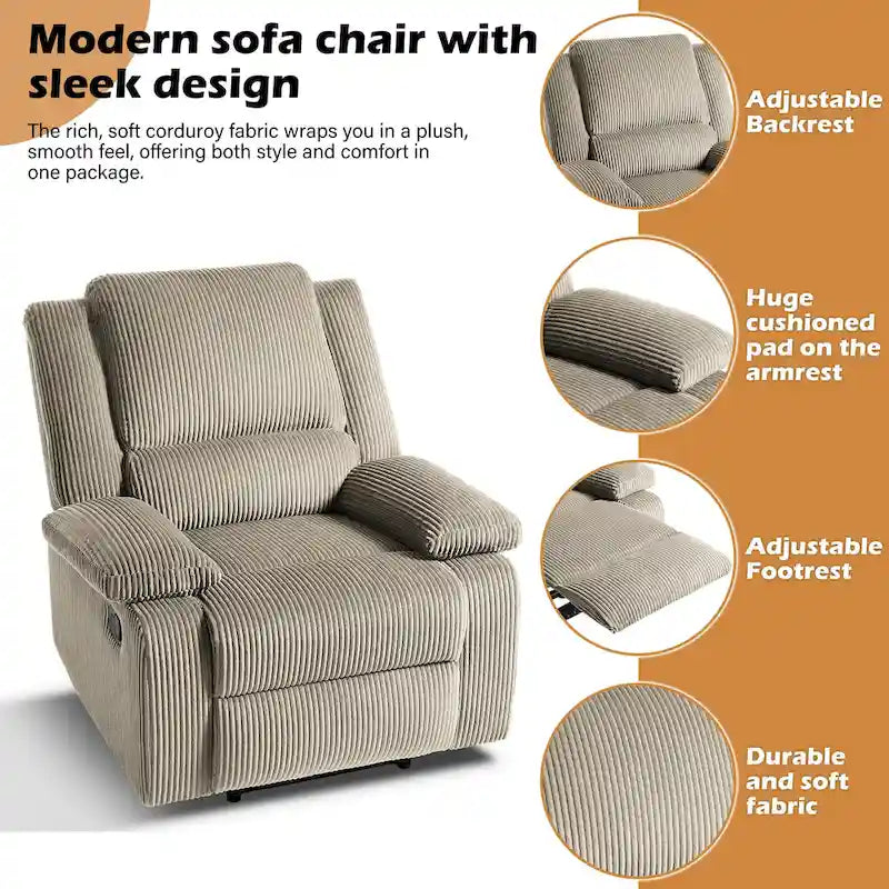 Fauteuil inclinable manuel en cuir végétalien à dossier inclinable
