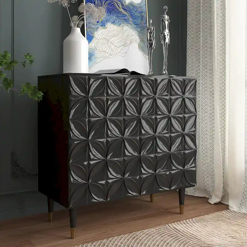 Bahut 2 portes Clihome, meuble de rangement brillant, meuble d'appoint pour équipement multimédia