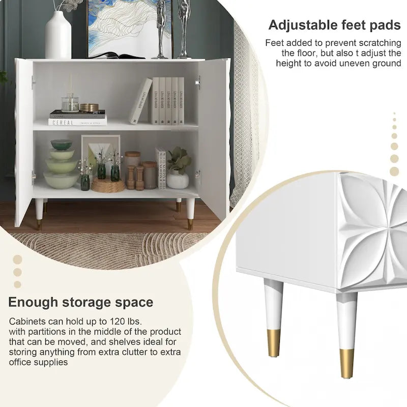Bahut 2 portes Clihome, meuble de rangement brillant, meuble d'appoint pour équipement multimédia