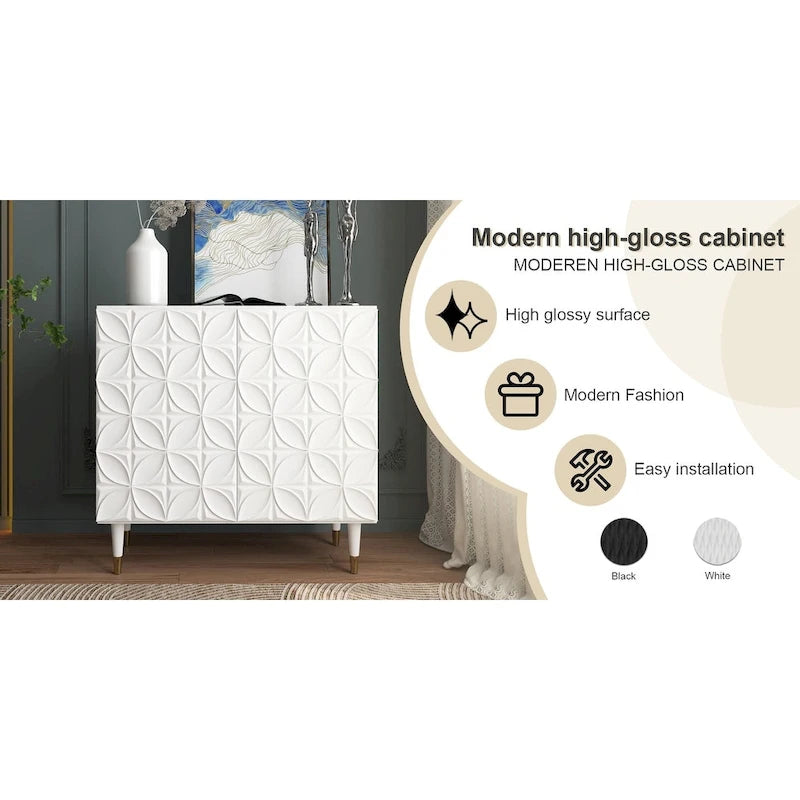 Bahut 2 portes Clihome, meuble de rangement brillant, meuble d'appoint pour équipement multimédia