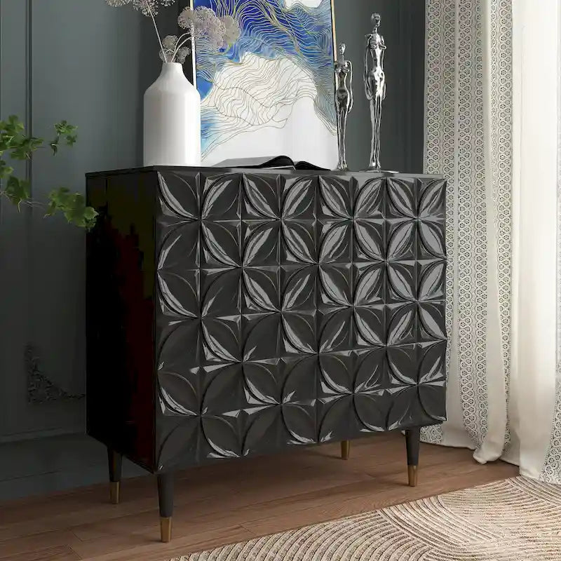 Bahut 2 portes Clihome, meuble de rangement brillant, meuble d'appoint pour équipement multimédia