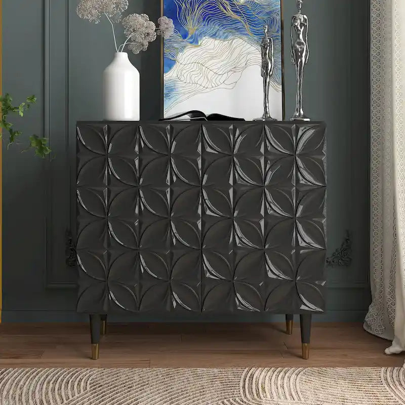 Bahut 2 portes Clihome, meuble de rangement brillant, meuble d'appoint pour équipement multimédia