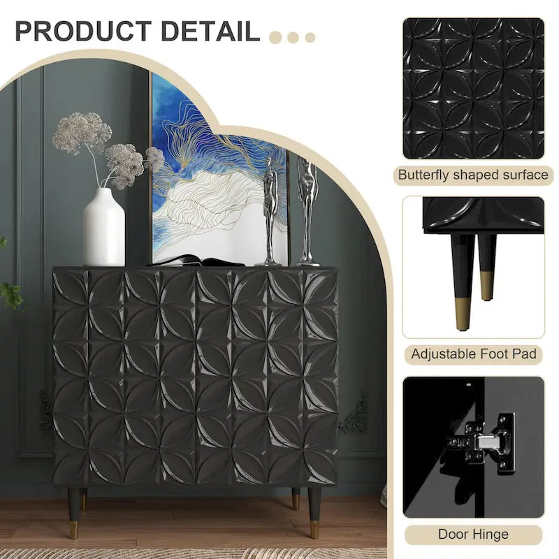 Bahut 2 portes Clihome, meuble de rangement brillant, meuble d'appoint pour équipement multimédia