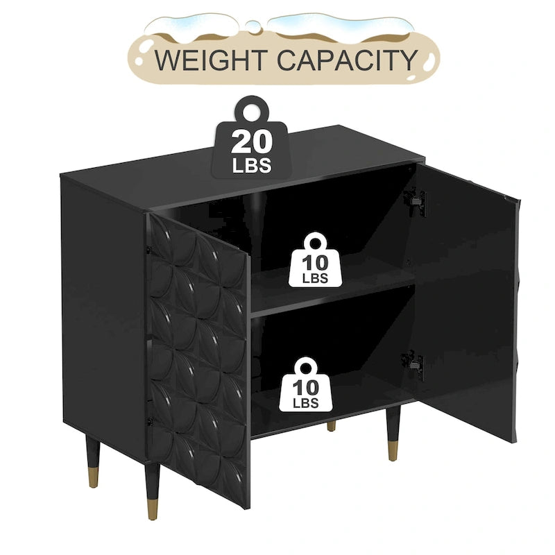 Bahut 2 portes Clihome, meuble de rangement brillant, meuble d'appoint pour équipement multimédia