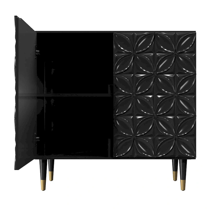 Bahut 2 portes Clihome, meuble de rangement brillant, meuble d'appoint pour équipement multimédia