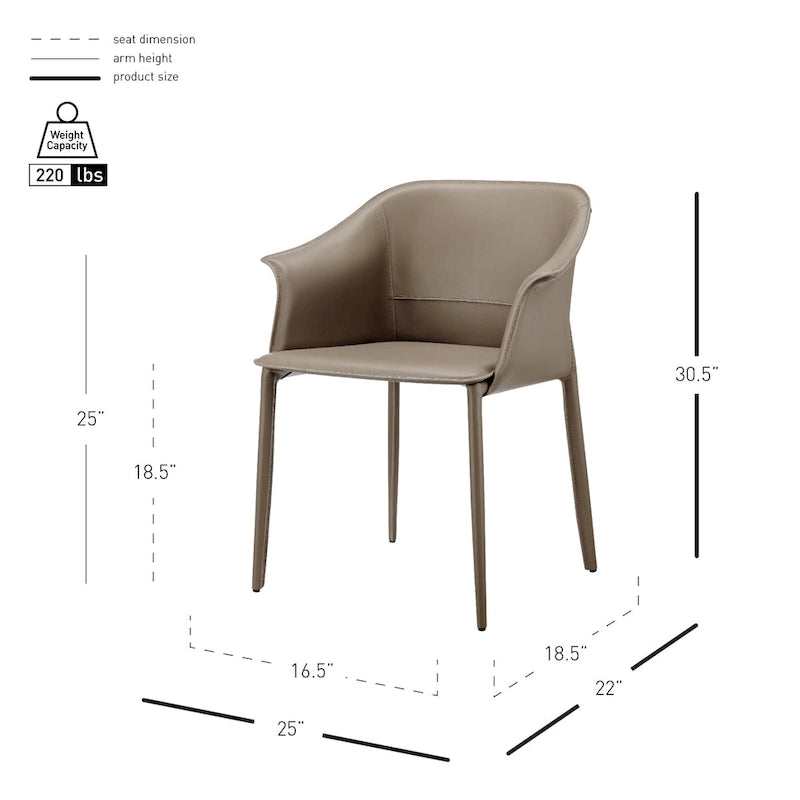 Chaise de salle à manger Callie en cuir recyclé avec accoudoirs