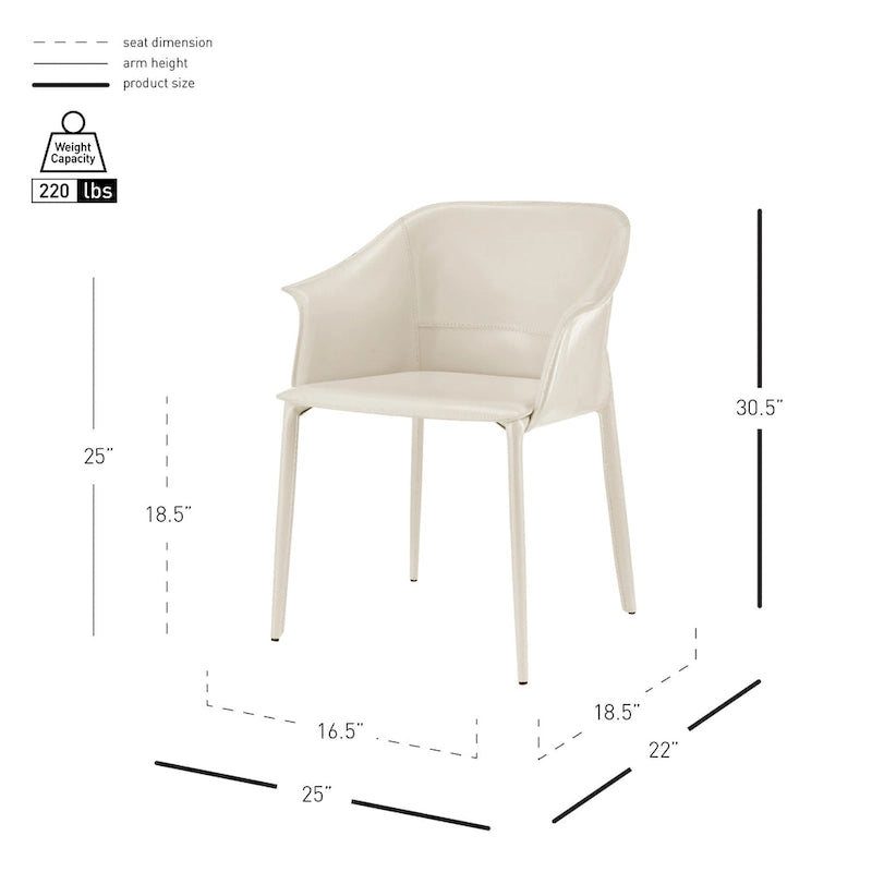 Chaise de salle à manger Callie en cuir recyclé avec accoudoirs
