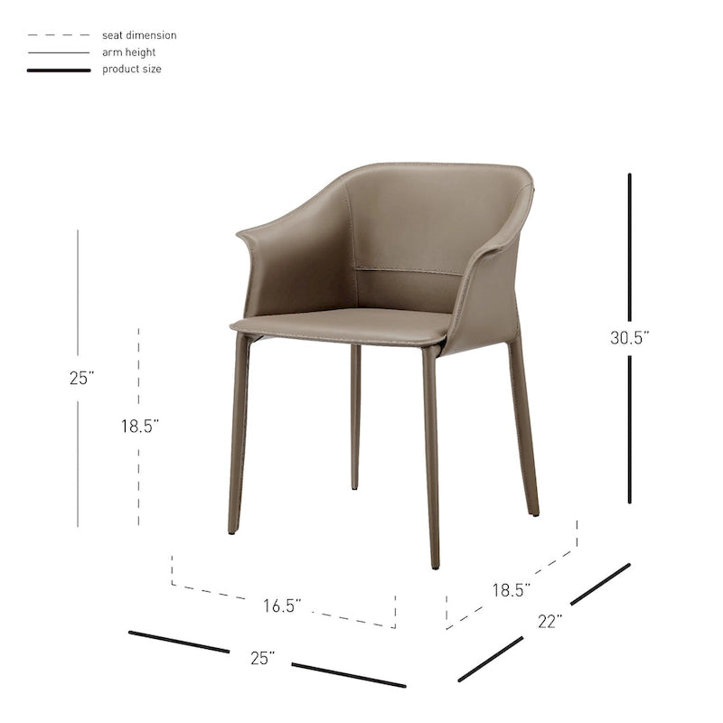 Chaise de salle à manger Callie en cuir recyclé avec accoudoirs
