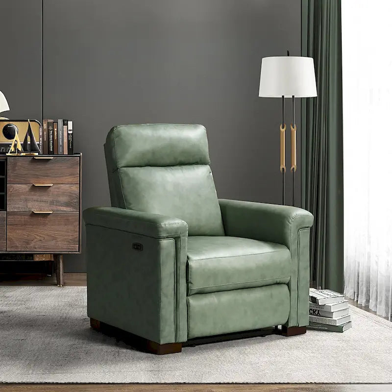 Fauteuil inclinable électrique contemporain classique en cuir véritable Alicia de 88 cm de large avec port USB