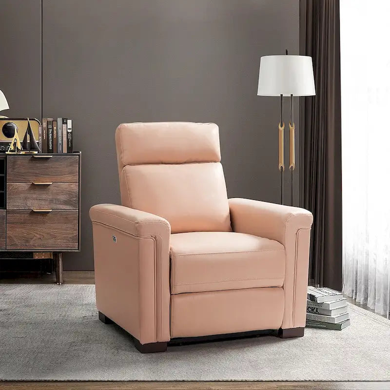 Fauteuil inclinable électrique contemporain classique en cuir véritable Alicia de 88 cm de large avec port USB