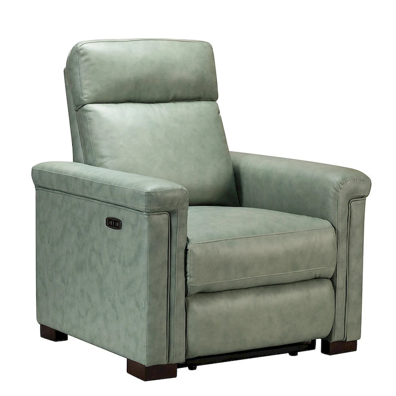 Fauteuil inclinable électrique contemporain classique en cuir véritable Alicia de 88 cm de large avec port USB