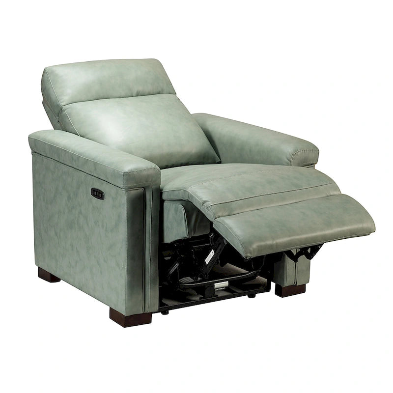 Fauteuil inclinable électrique contemporain classique en cuir véritable Alicia de 88 cm de large avec port USB