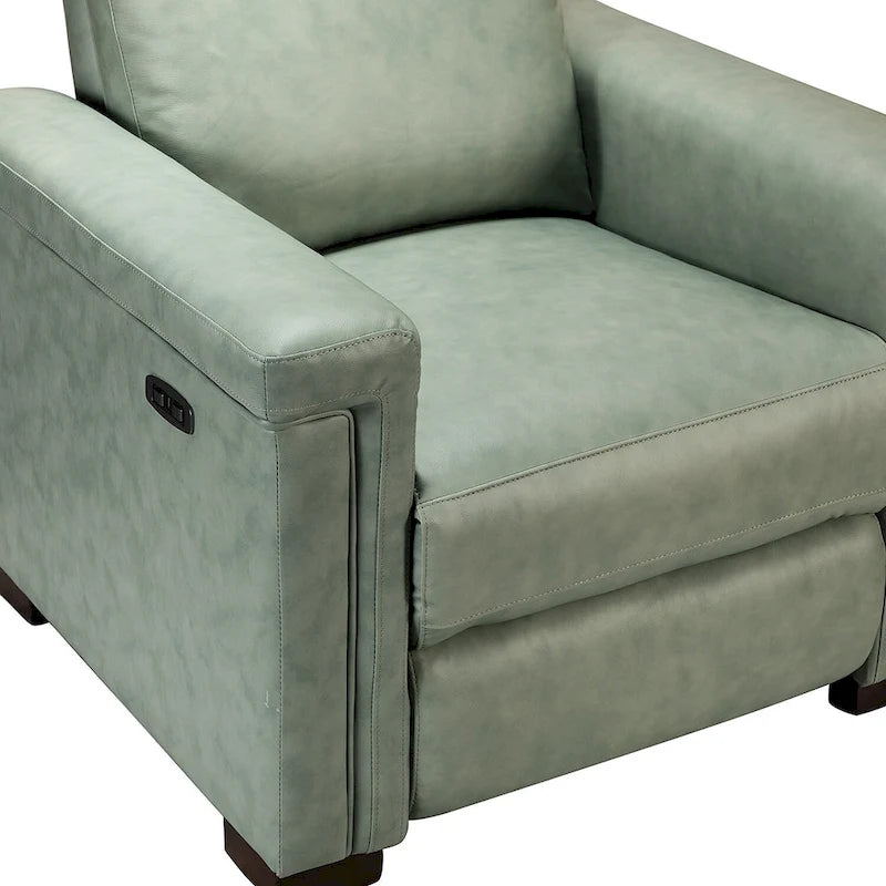 Fauteuil inclinable électrique contemporain classique en cuir véritable Alicia de 88 cm de large avec port USB