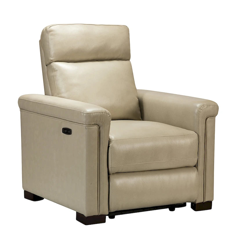 Fauteuil inclinable électrique contemporain classique en cuir véritable Alicia de 88 cm de large avec port USB